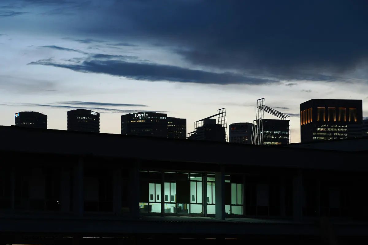 Dark corporate building facade